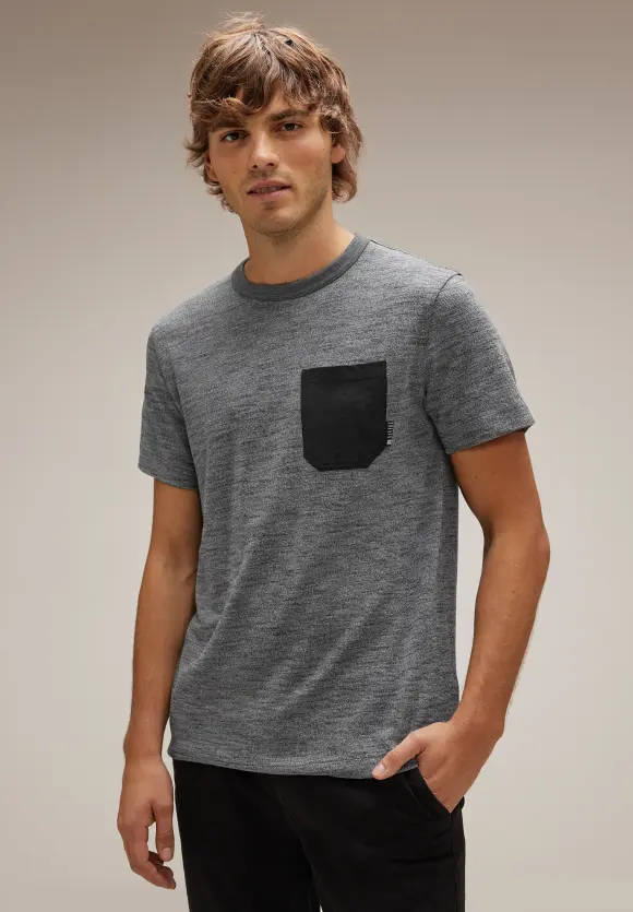 Melange Strick T-Shirt - stone grey melange