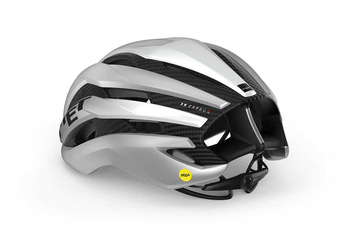 MET Trenta 3K Carbon MIPS Race Fietshelm Wit/Zilver/Metallic