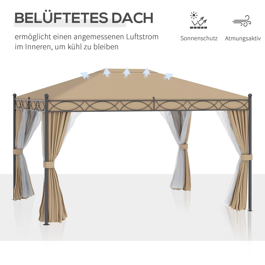 Outsunny Pavillon mit Seitenwänden beige
