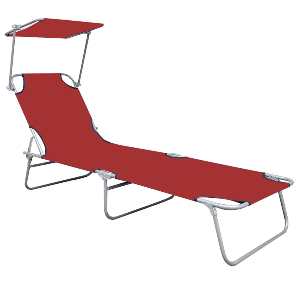 Transat chaise longue bain de soleil lit de jardin terrasse meuble d'extérieur pliable avec auvent rouge aluminium