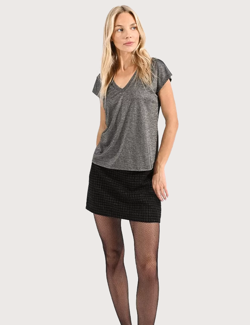MOLLYBRACKEN T-SHIRT COL V MANCHES COURTES AMPLE NOIR