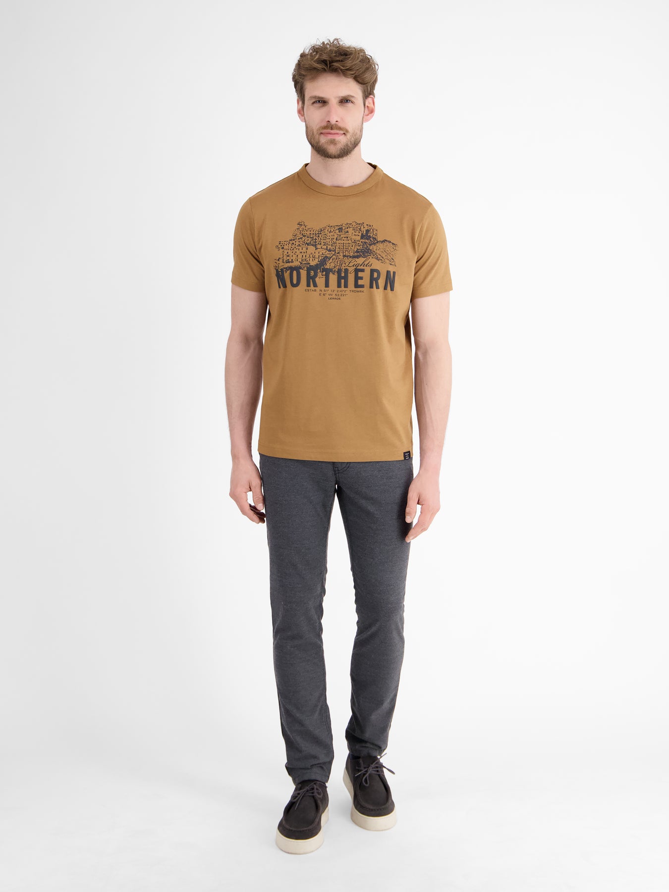 Unifarbenes T-Shirt mit Brustprint