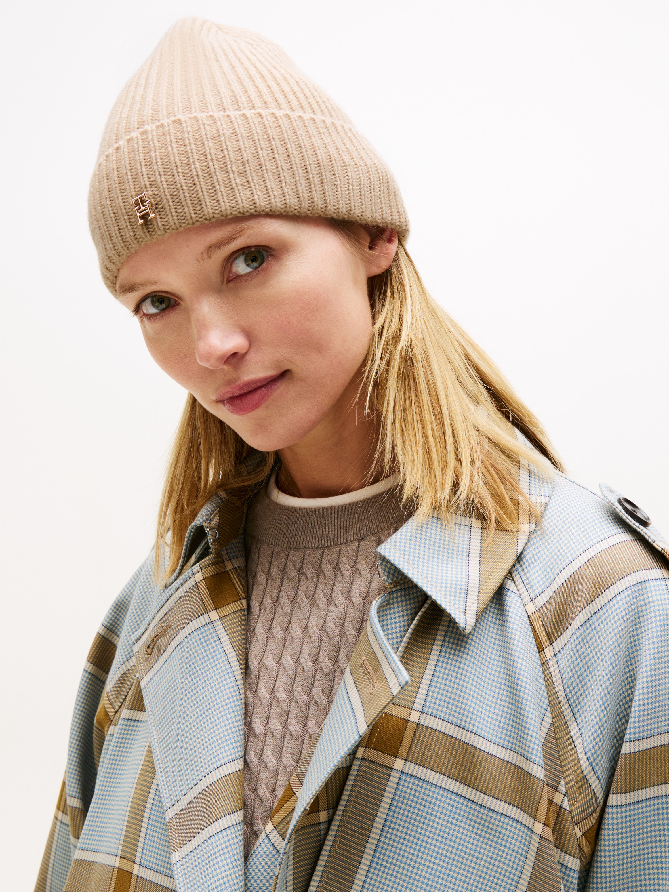 Tommy Hilfiger Beanie »TH CASHMERE«, aus Rippstrick, Umschlag