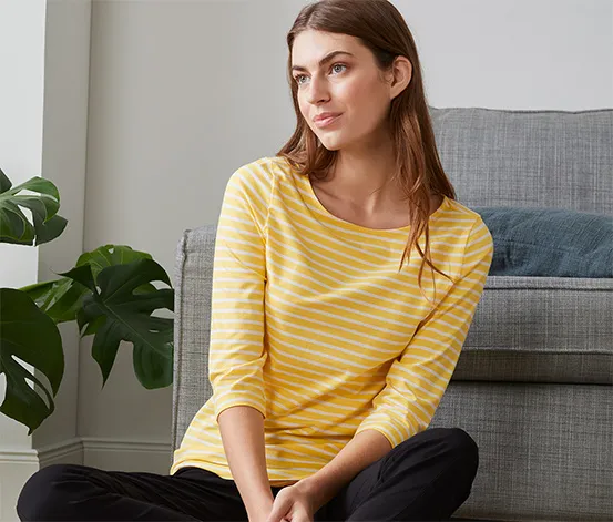 Shirt mit 3/4-Arm, gelb-weiß gestreift