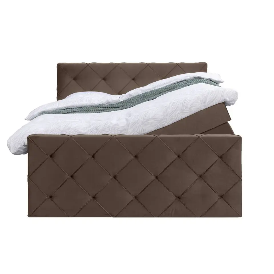 Boxspring met opbergruimte en voetbord Liv geruit - bruin - 140x200cm