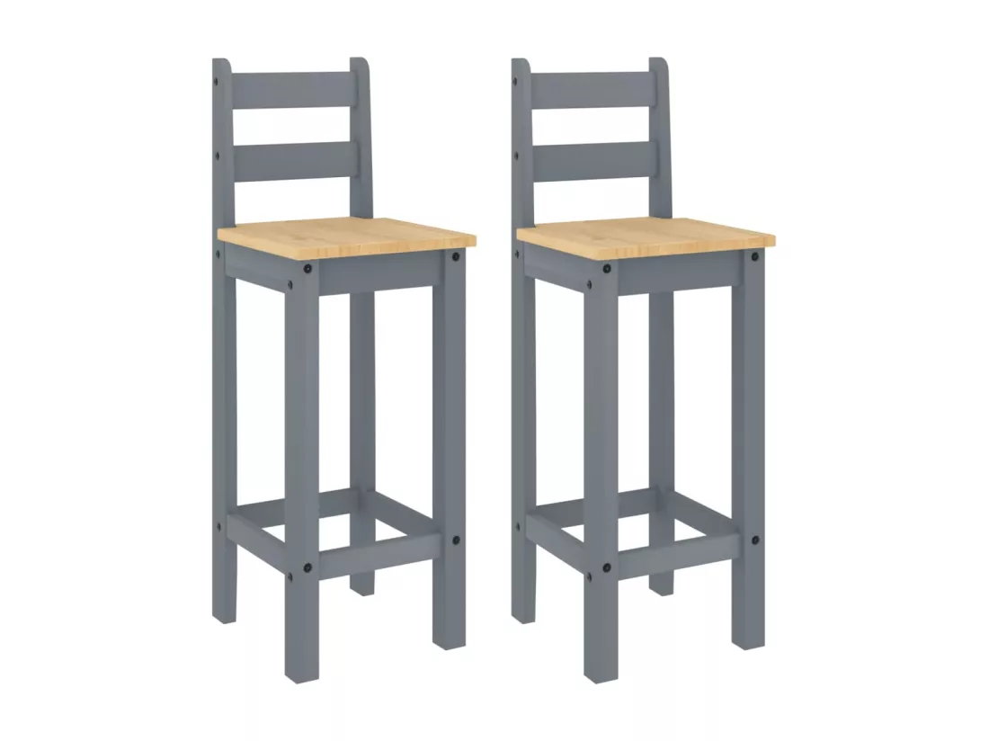 Chaises de bar lot de 2 gris bois de pin solide