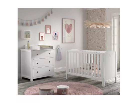 Lit bébé 60x120 et commode à langer Amori Blanc