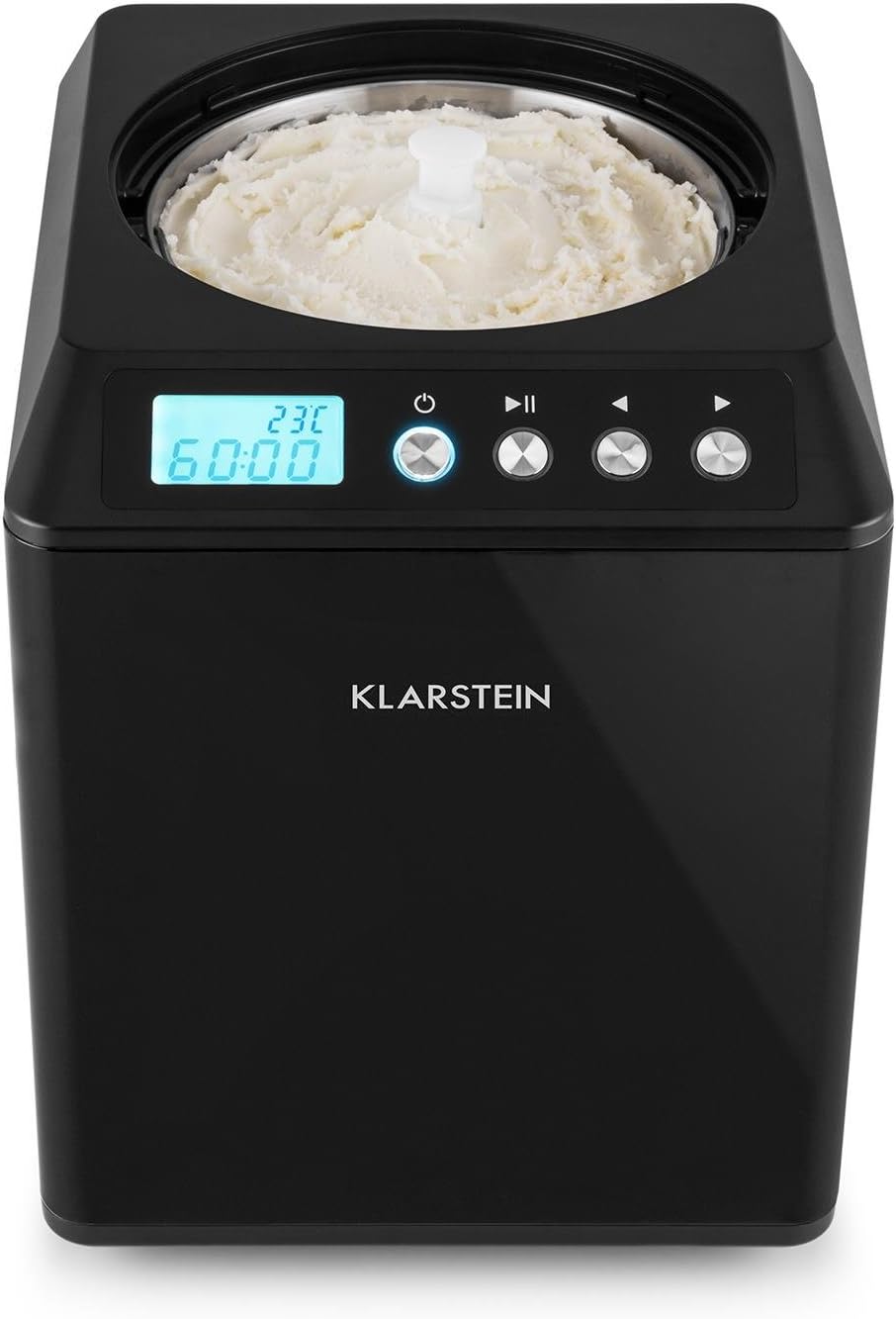 Klarstein Vanilla Sky Family - Eismaschine, Eisbereiter, Speiseeismaschine, Kühlhaltefunktion, LED-Display, Timer, Edelstahl, einfache Reinigung, 250 Watt, 2,5 Liter Fassungsvermögen, Schwarz