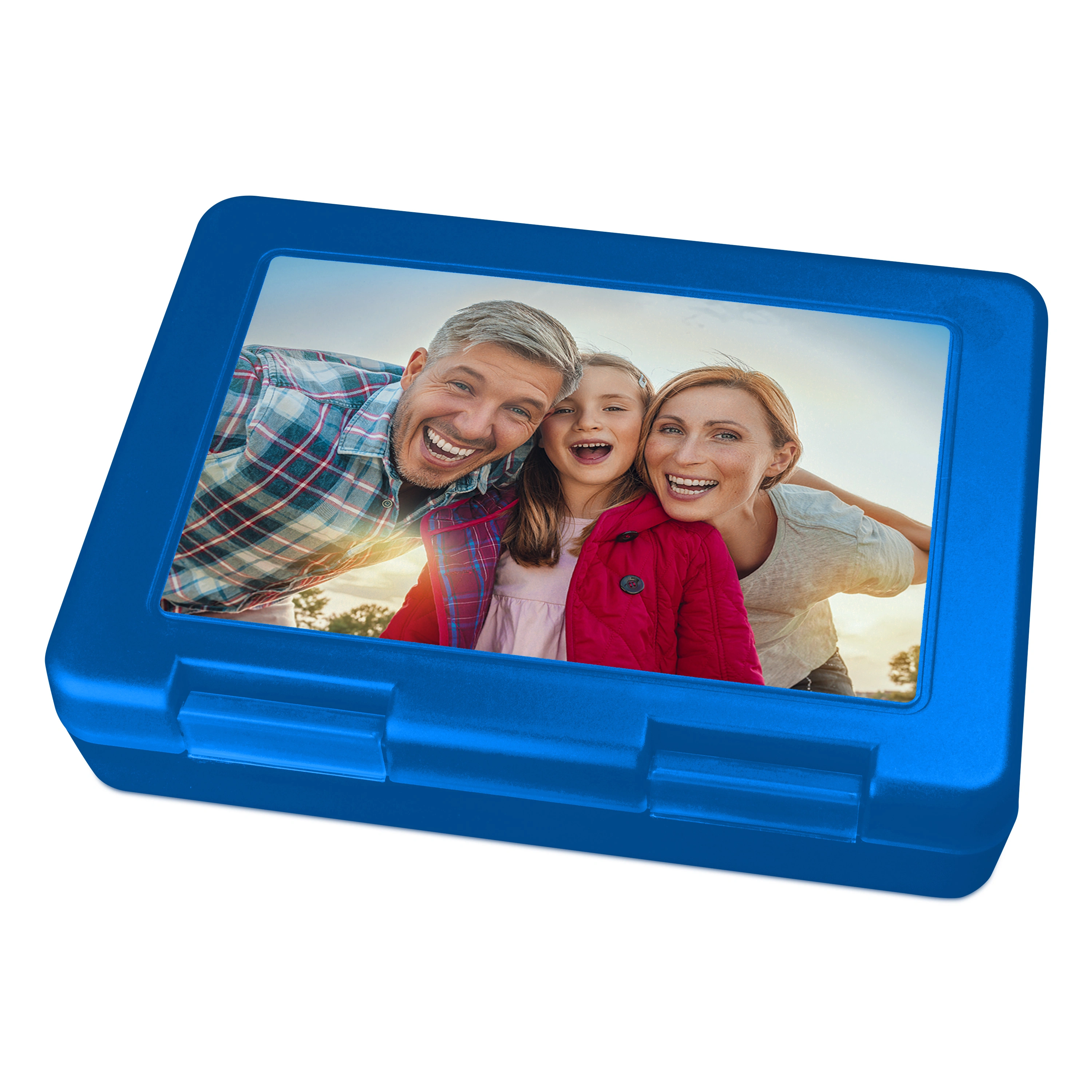 Brotdose mit Foto oder Namen bedrucken (Farbe: blau)