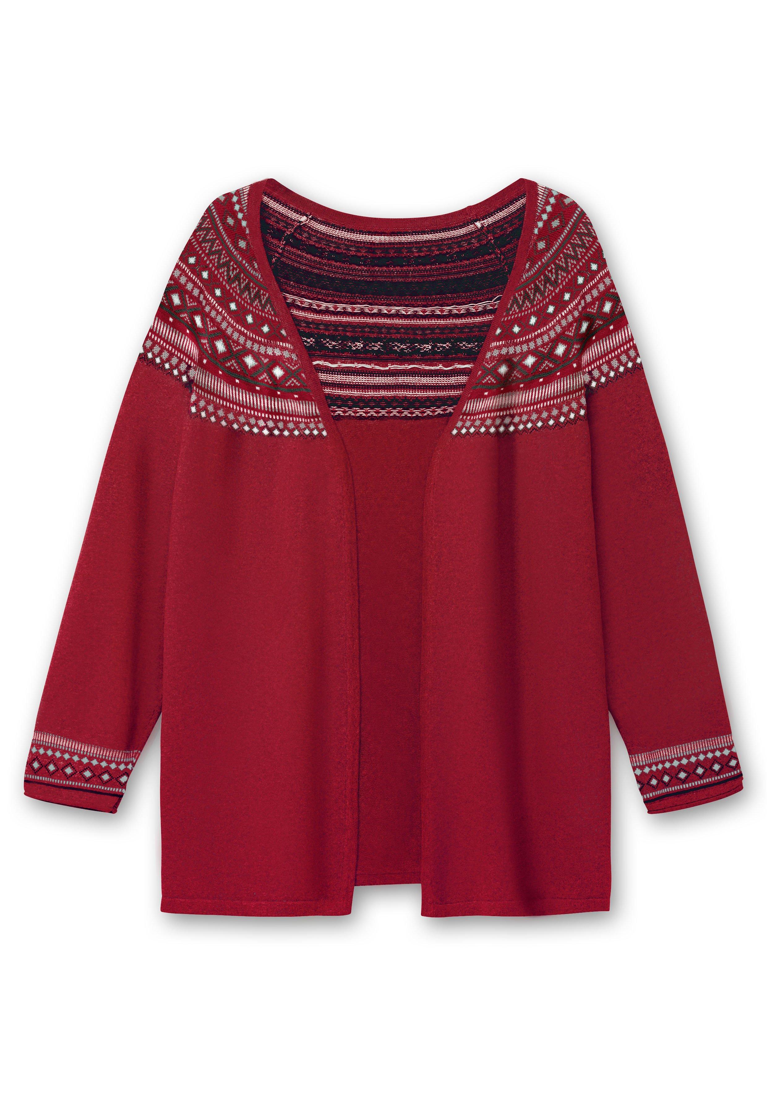 Strickjacke im Norwegermuster, offene Longform