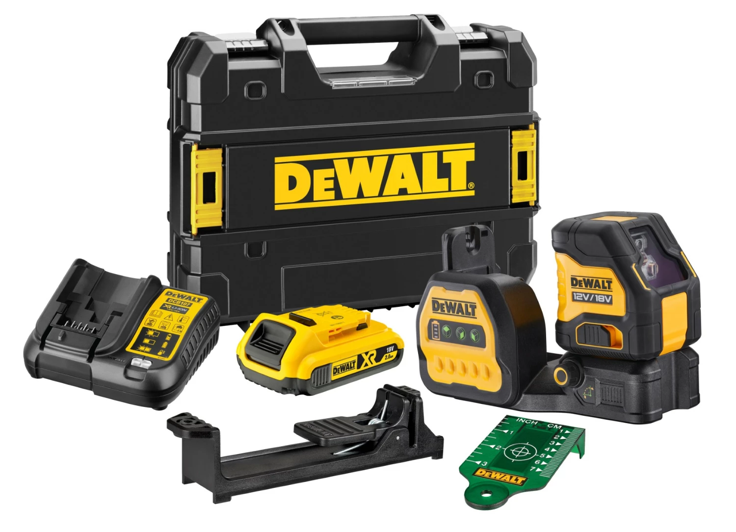 DeWALT DCE088D1G18 12V / 18V Li-ion XR Accu Zelfnivellerende kruislijnlaser set (1x 2.0Ah) in TSTAK koffer - groen