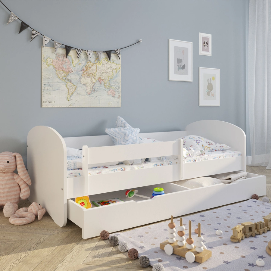 Kids Collective Kinderbett 70x140 mit Matratze, Rausfallschutz & Lattenrost weiß mit Schublade