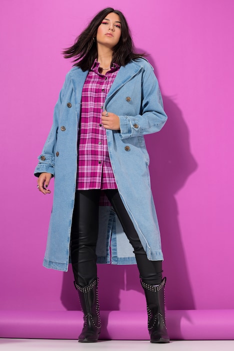 Jeans-Trenchcoat, A-Linie, Revers, Bindegürtel