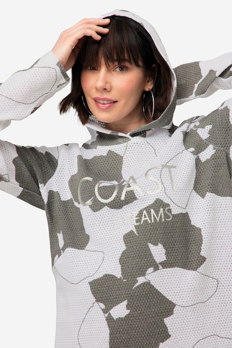 Hoodie, Blätter Print, Netz-Kapuze, Langarm
