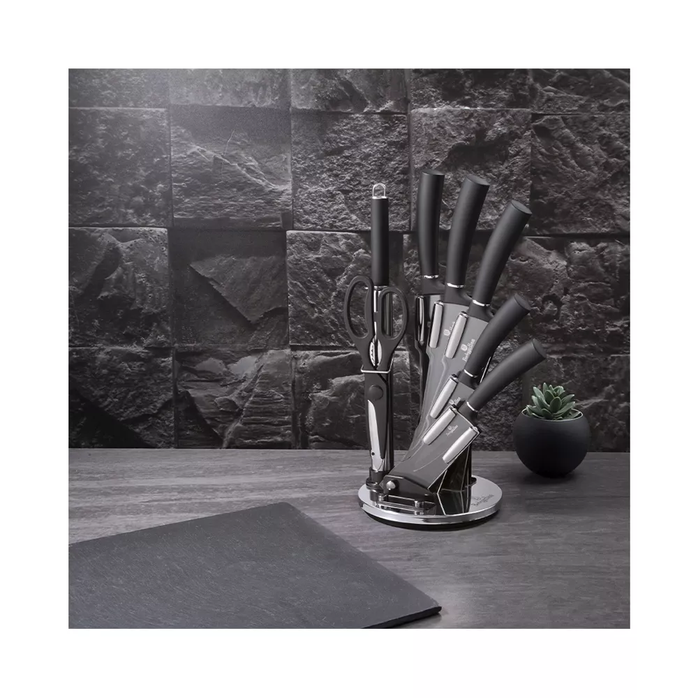 Berlinger Haus 8-teiliges Messerset mit Acryl-Block Black Silver Collection
