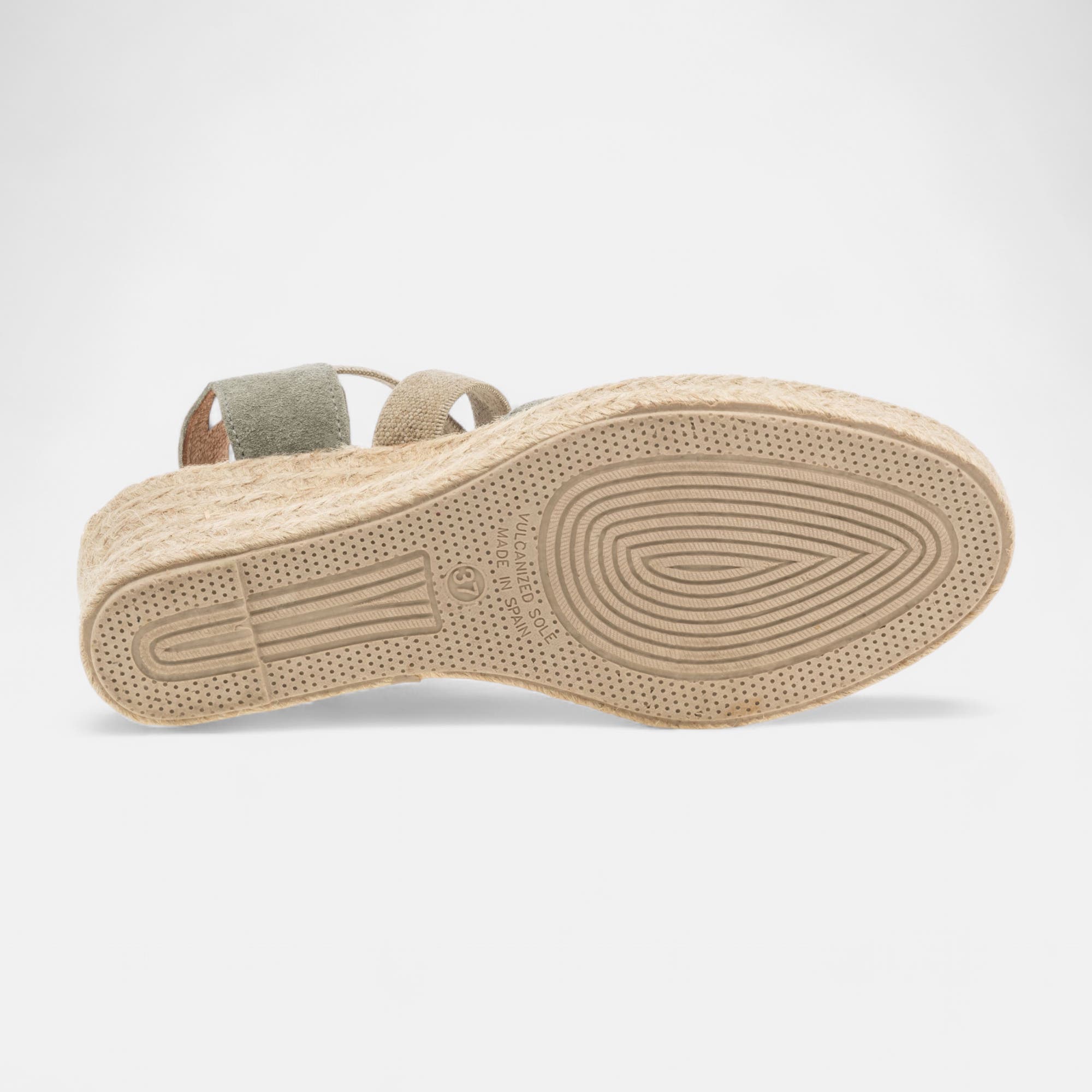 Espadrilles à talon compensé Femme en cuir kaki