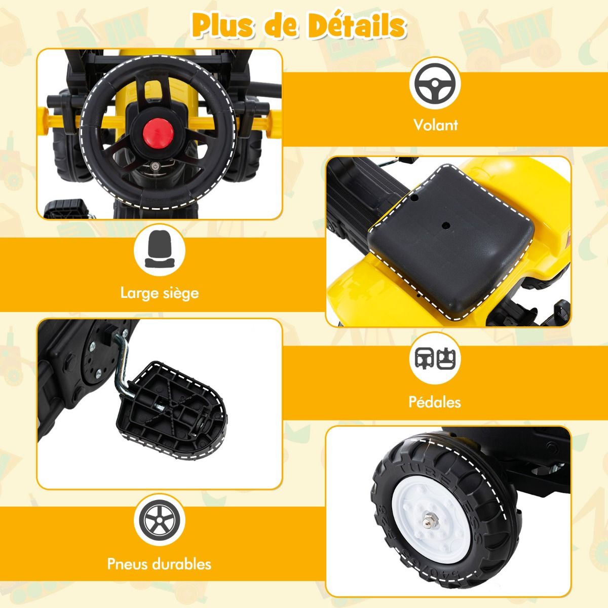 3 en 1 Tracteur pour Enfant avec 6 Roues Jouet Pelle Remorque Amovible avec Volant Klaxon 3 à 6 Ans Jaune/Vert - Lidl-Manfred