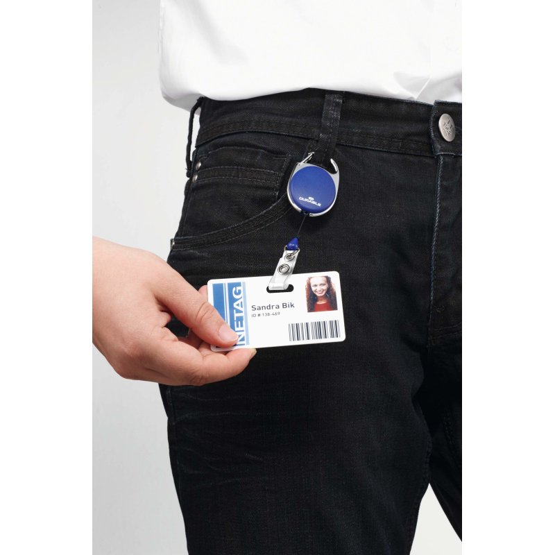 Porte-carte avec enrouleur 'STYLE', oval, blanc