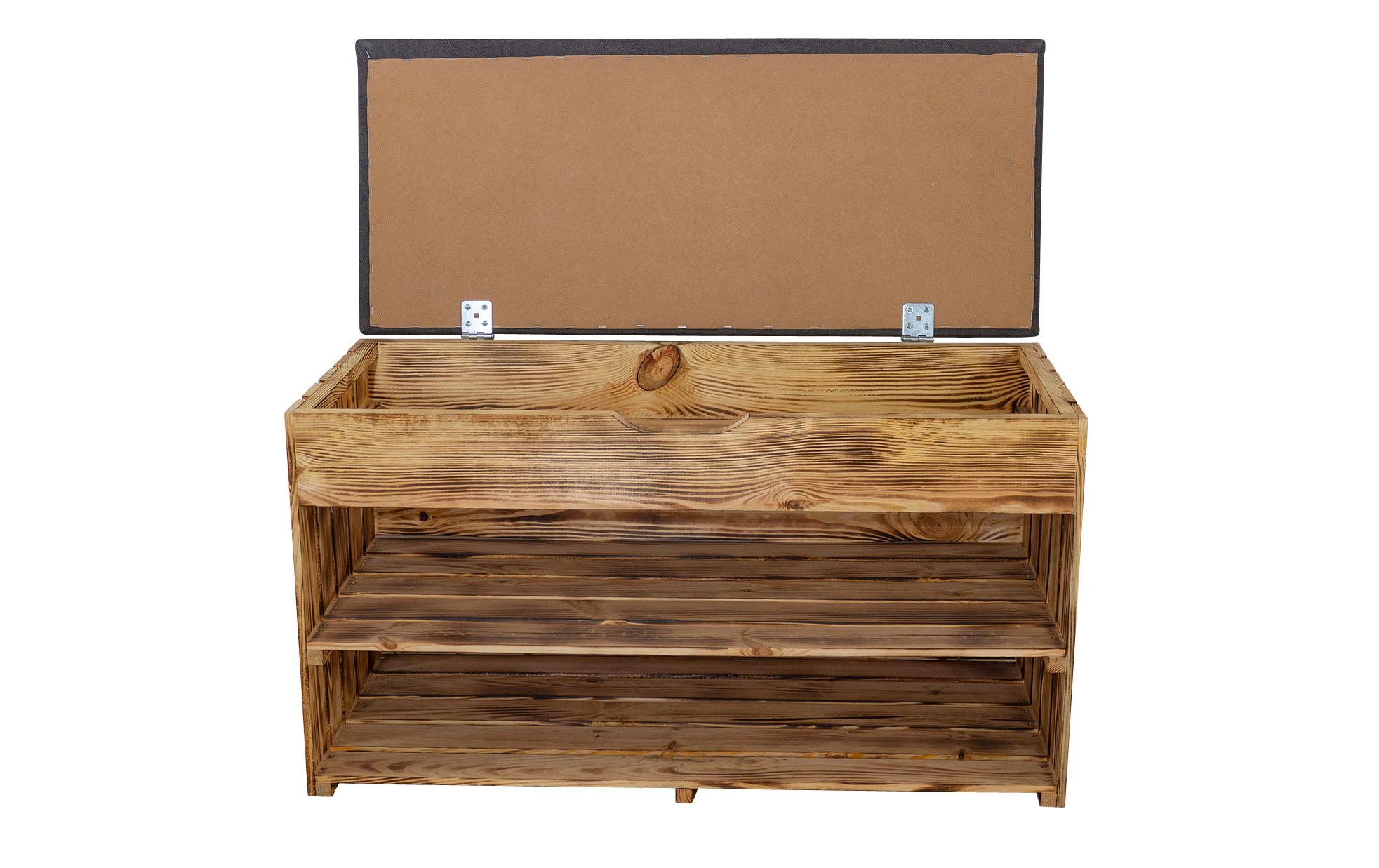Sitzbank mit Ablage, Braun geflammt, 90 x 55 cm<br>Gepolsterte Sitzbank mit Schuhablage