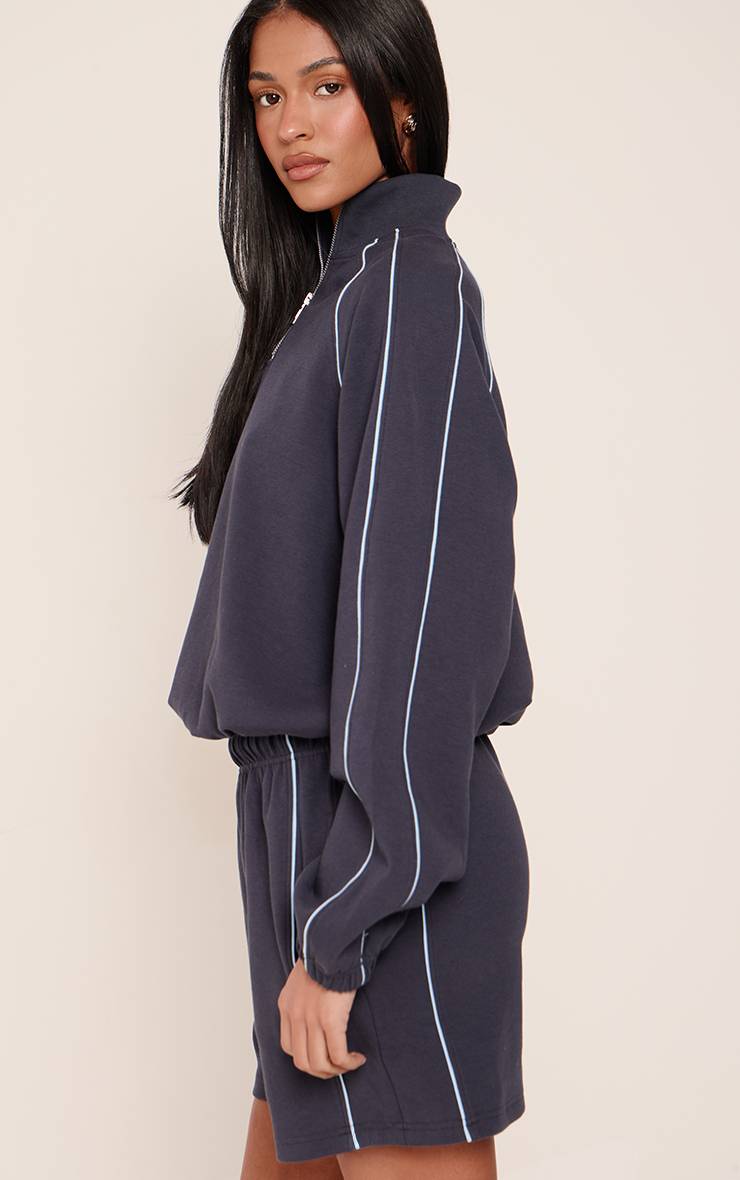 Bleu Marine Sweat-shirt Tall À Fermeture Éclair Quart Avec Détail De Passepoil Interlock
