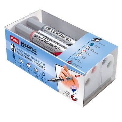 Pentel MAXIFLO - Brosse magnétique et 4 Marqueurs MAXIFLO - pointe ogive moyenne - couleurs assorties
