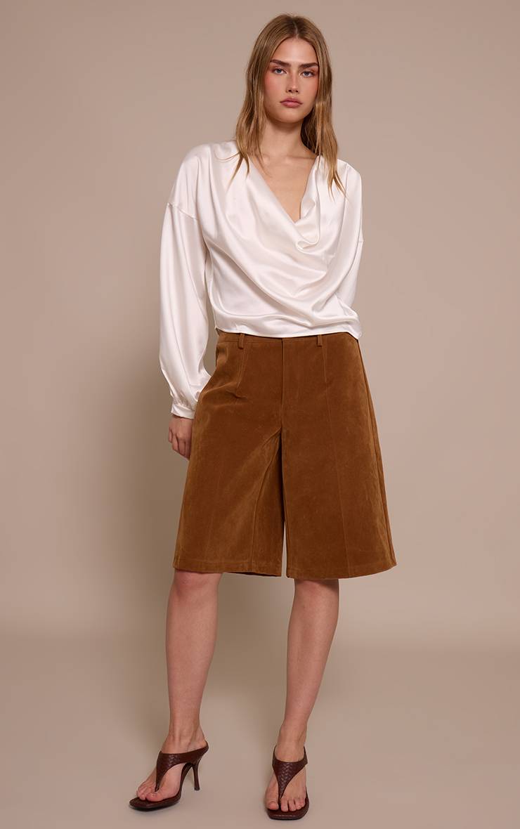 Blanc Chemisier En Satin À Manches Longues