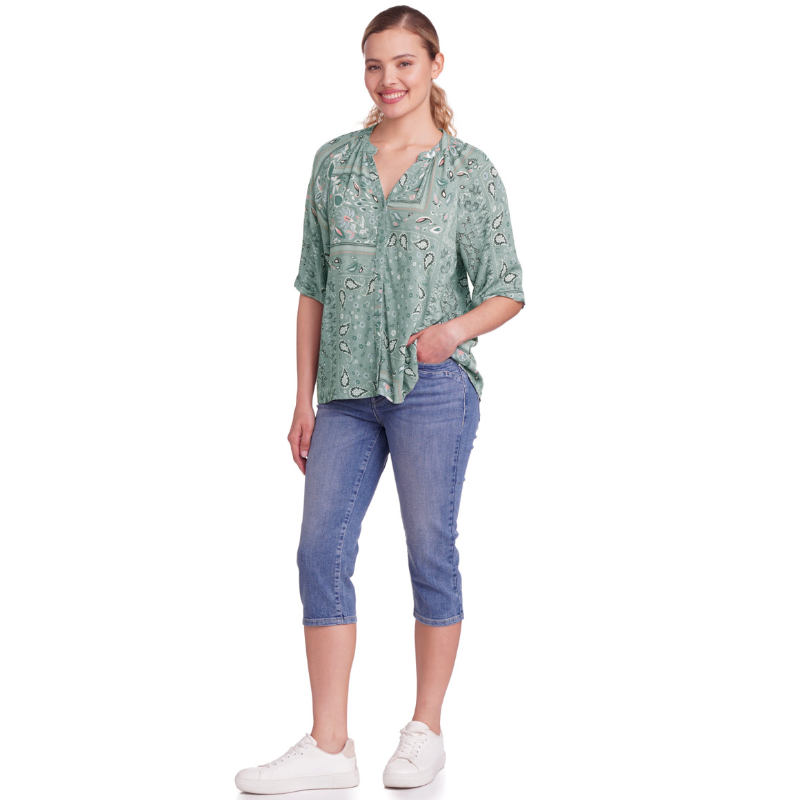 Gina Damen Bluse aus Viskose oliv / bunt