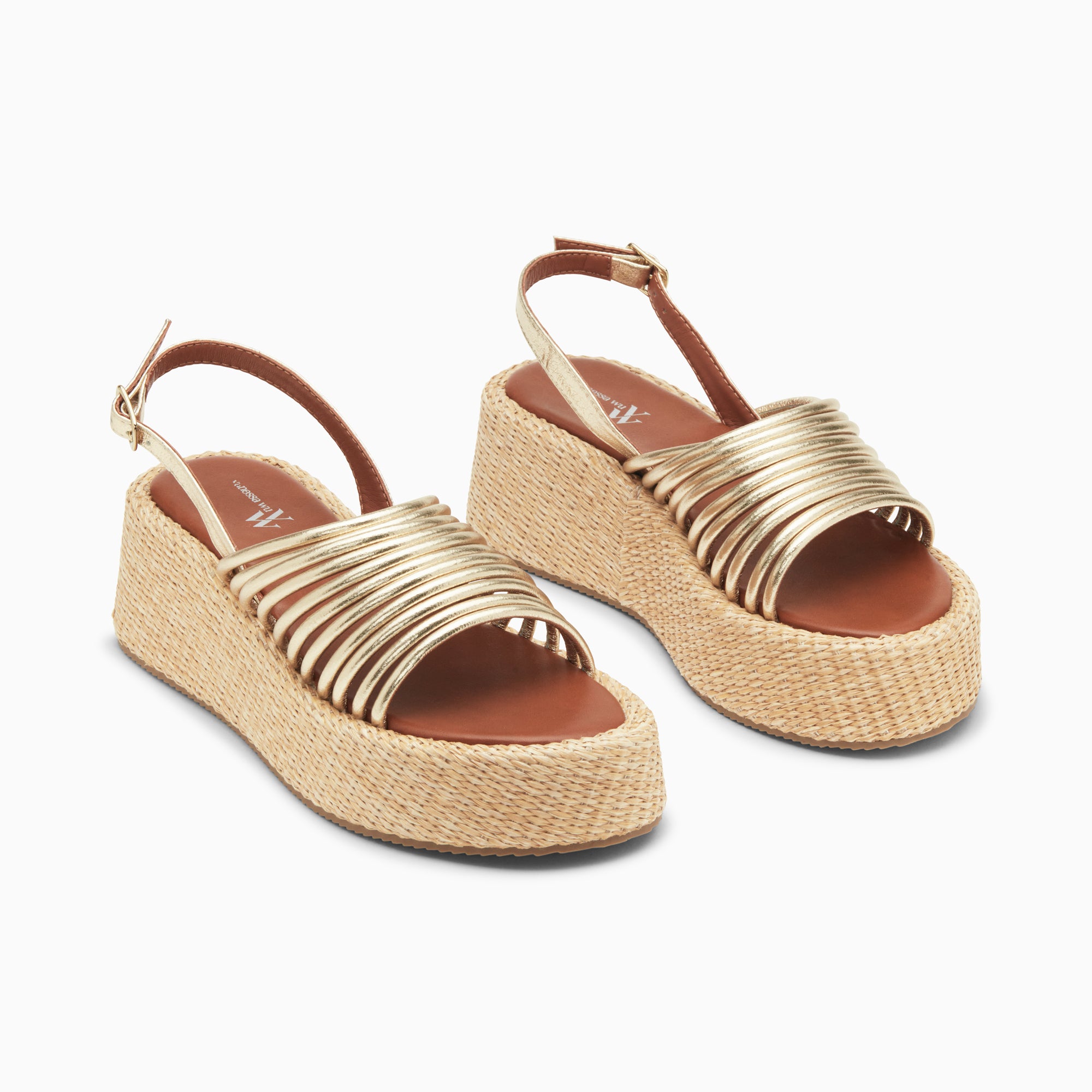 Sandales à talon, Compensées-Sandales Dounia multibrides or à plateforme en osier