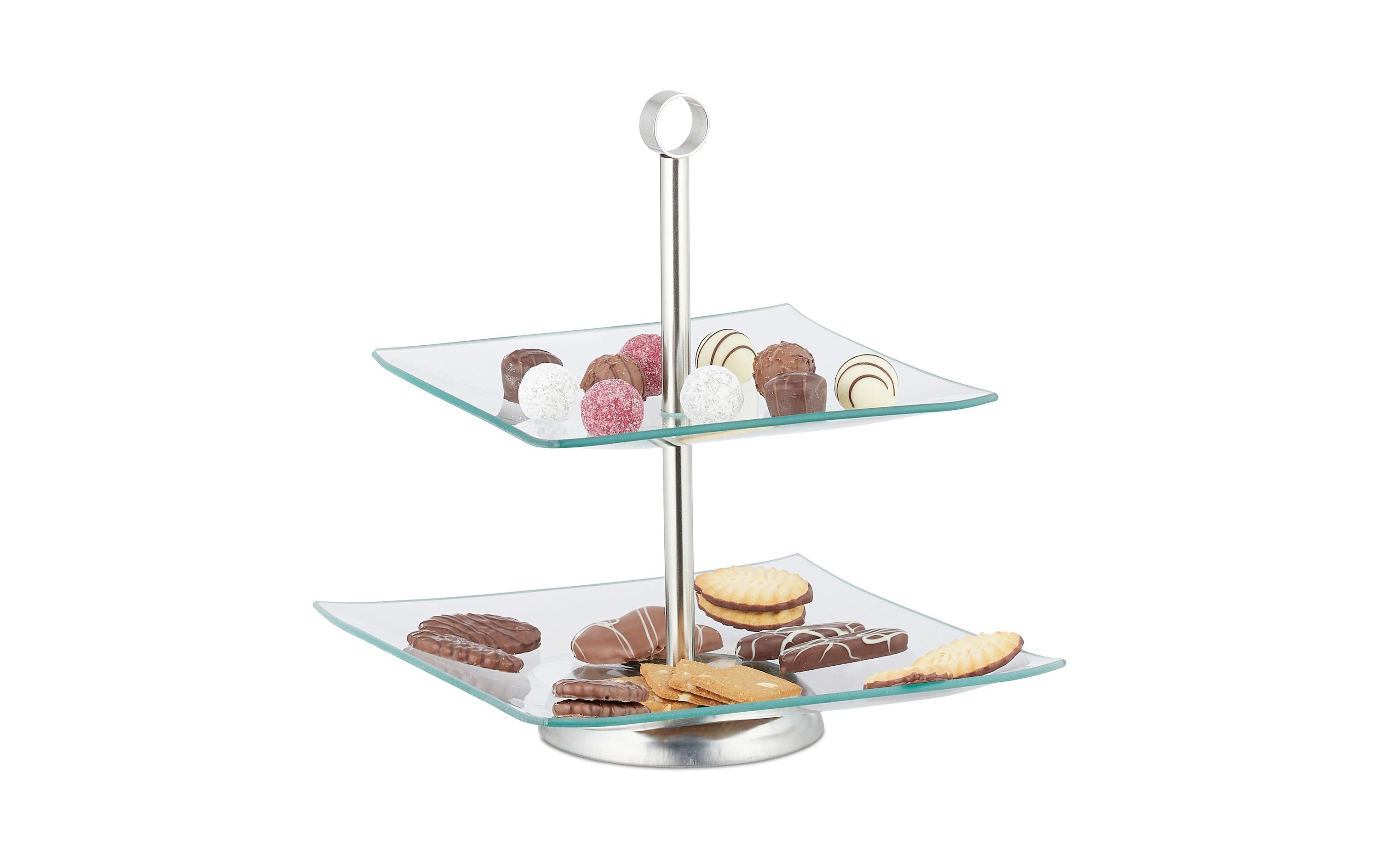 Etagere eckig, 2-stufig, Silber/TransparentMuffinständer aus Glas und Edelstahl