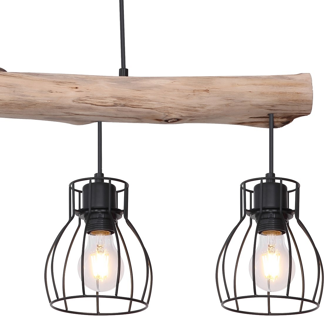 Pendelleuchte - schwarz matt - natur - 140 cm hoch