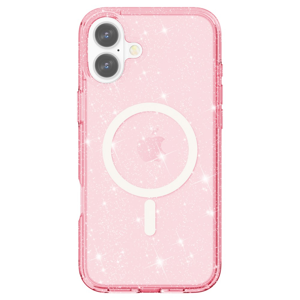 iPhone 16 MagSafe Hybrid Hardcase Schutzhülle im Glitzer Design - Pink / Transparent