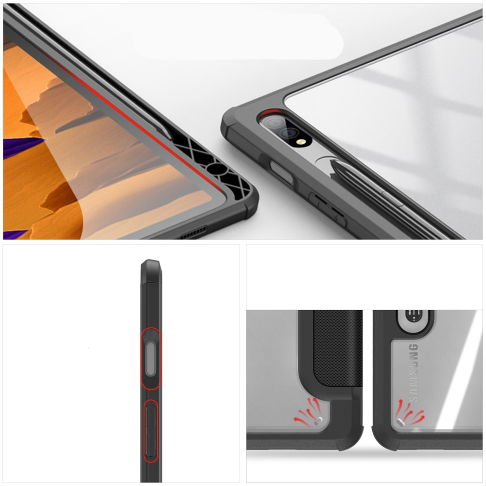 Samsung Galaxy Tab S8 / Tab S7 Leder Tasche Smart Cover Schutzhülle   S-Pen Halter - Schwarz