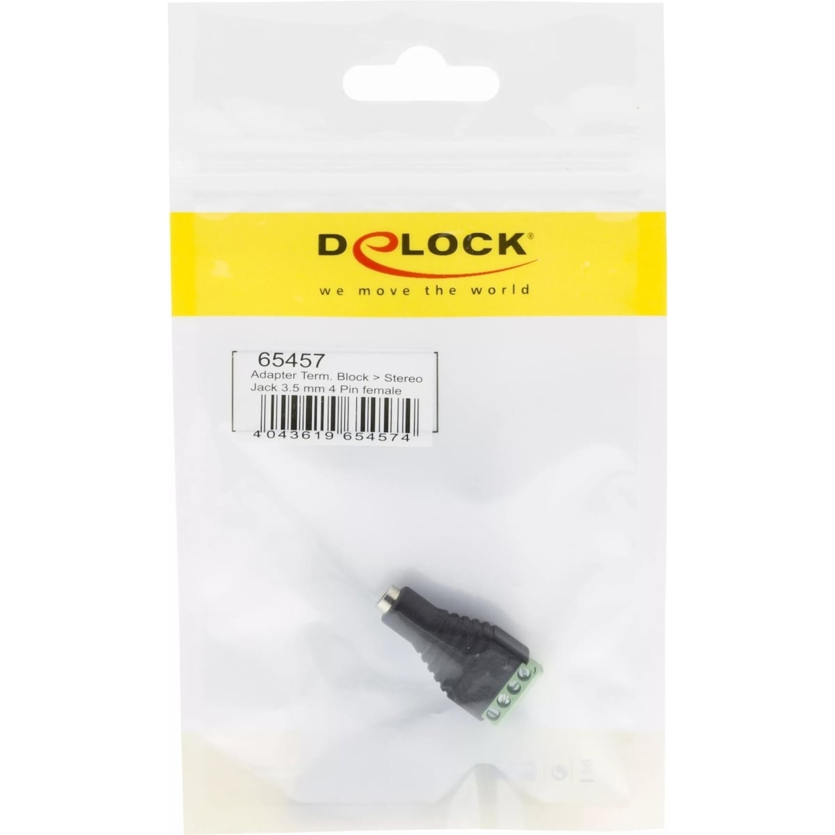 DeLOCK adapter, 3,5mm stereo ho till 4-pin terminalblock, svart