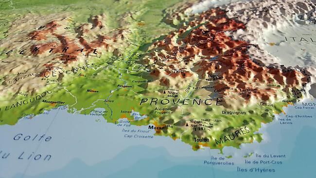 3D MAP - RELIEF FRANCE PHYSIQUE 88X61  1 2 000 000