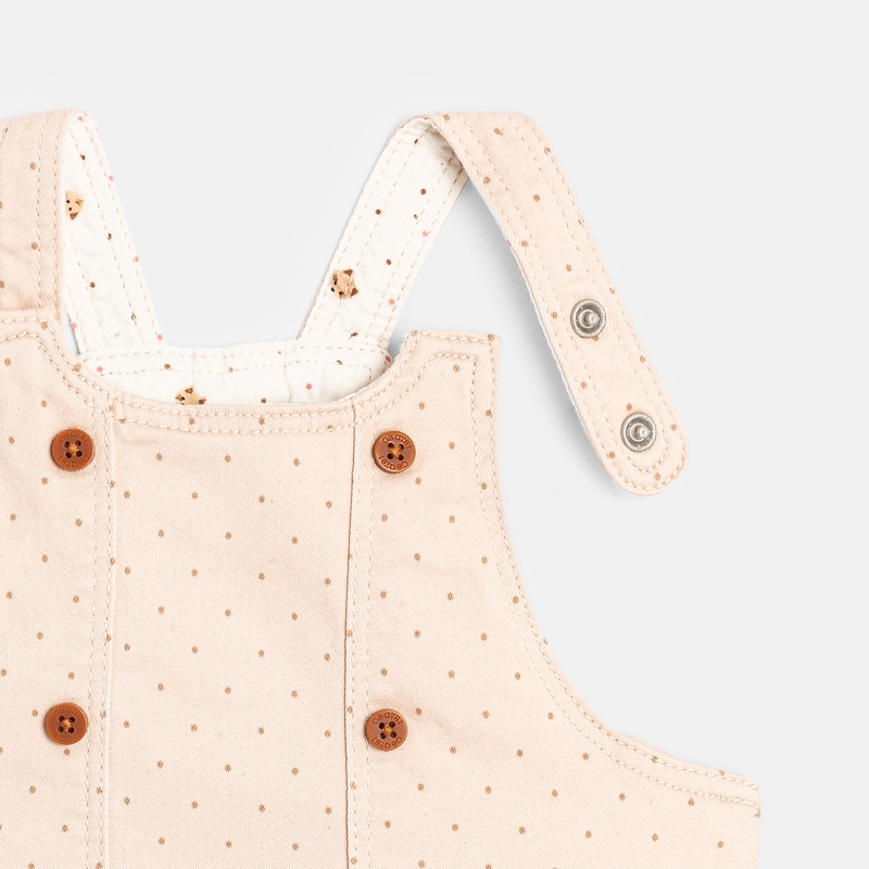Robe salopette denim à pois blanche bébé fille
