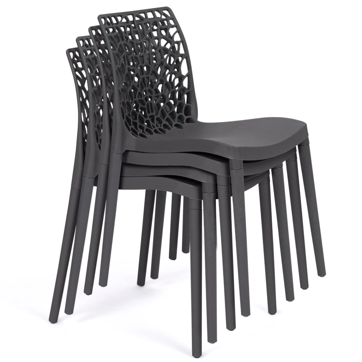 Lot de 6 chaises de jardin ALYSSA en polypropylène nid d'abeille gris anthracite
