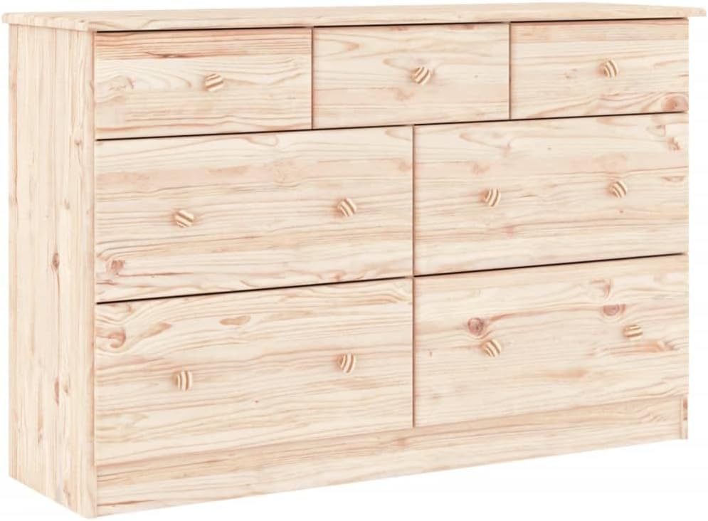 vidaXL Kommode, Sideboard mit 7 Schubladen, Schubladenschrank Schrank für Schlafzimmer Büro, Beistellschrank Flurschrank, Massivholz Kiefer