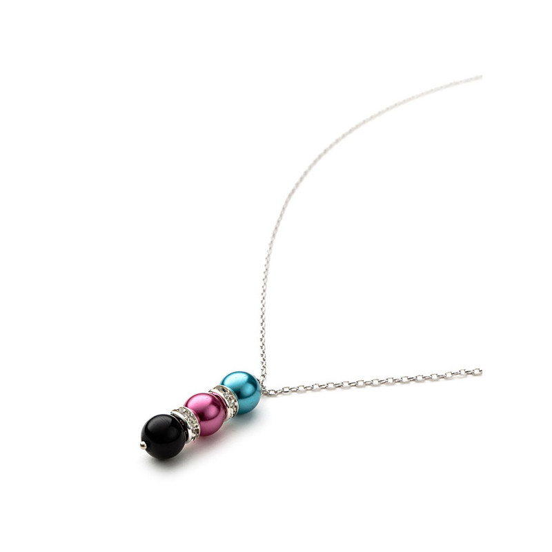 Parure Collier et Boucles d'oreilles Perles Multicolores, Cristal et Plaqué Rhodium