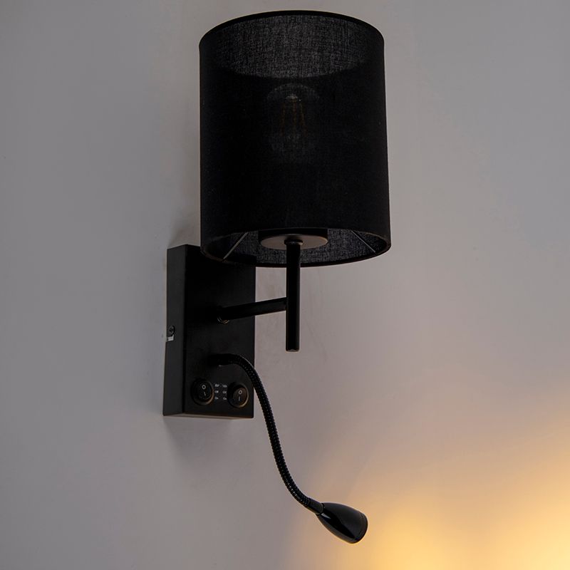 Moderne wandlamp zwart met katoenen kap - Stacca