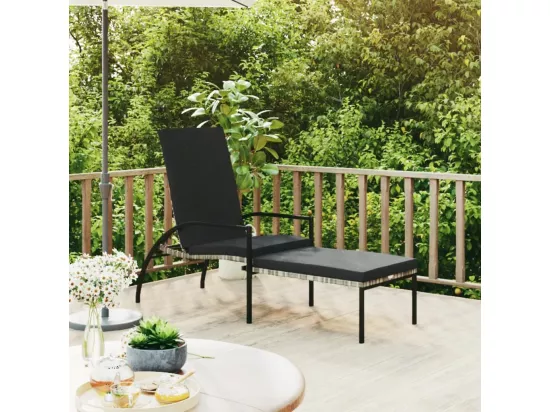 Chaise longue avec repose-pied Résine tressée Gris