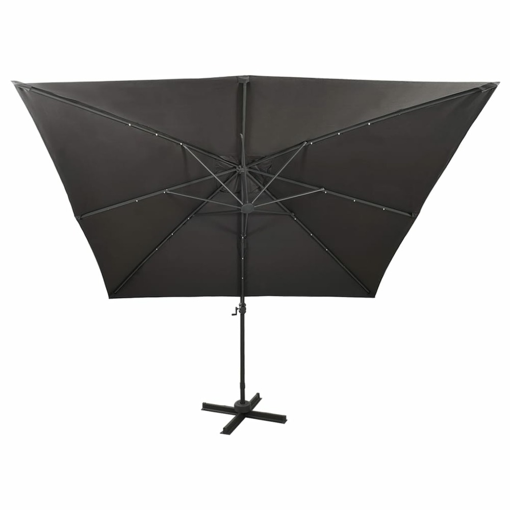 Parasol meuble de jardin déporté avec mât et lumières led 300 cm anthracite