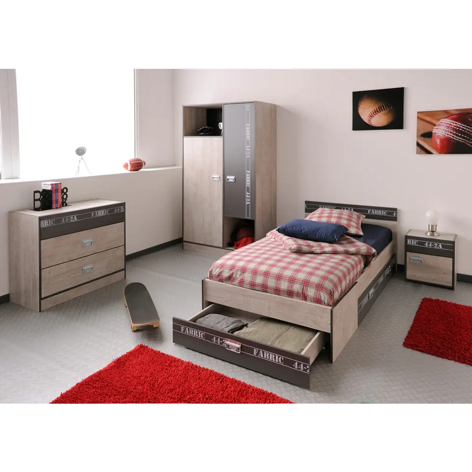 Kledingkast Fabric - eikenkleur/grijs - 181,5x101,4x50,5 cm