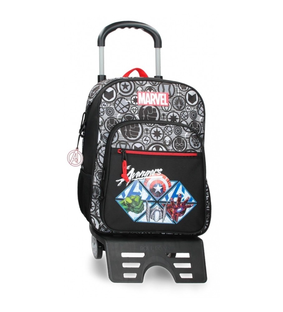 Disney Mochila Escolar Avengers Heroes con carro negro -30x38x12cm-