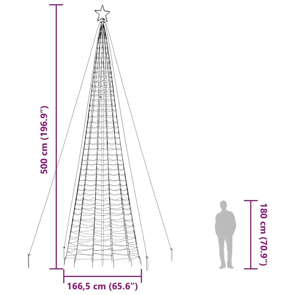 vidaXL - LED-kerstboom met spikes 1534 LEDs 166,5x500 cm - Warmwit - Koper