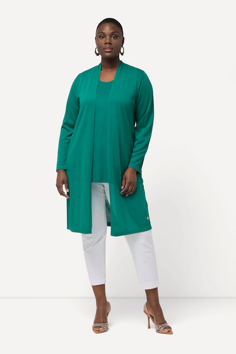 Long-Strickjacke, Glitzer, Stehkragen, V-Ausschnitt