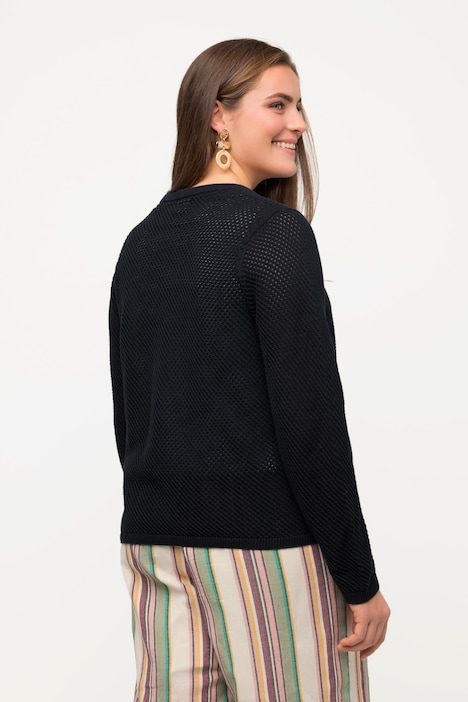 Strickjacke, Lochstrick, Rundhals, Biobaumwolle