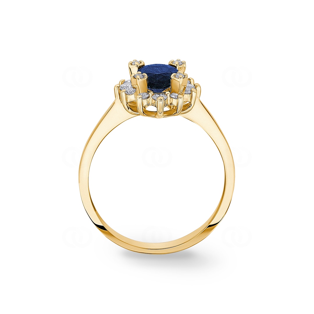 Damenring 750/18 K Gelbgold mit Diamanten 0.22 ct H/si & Saphir 1.00 ct