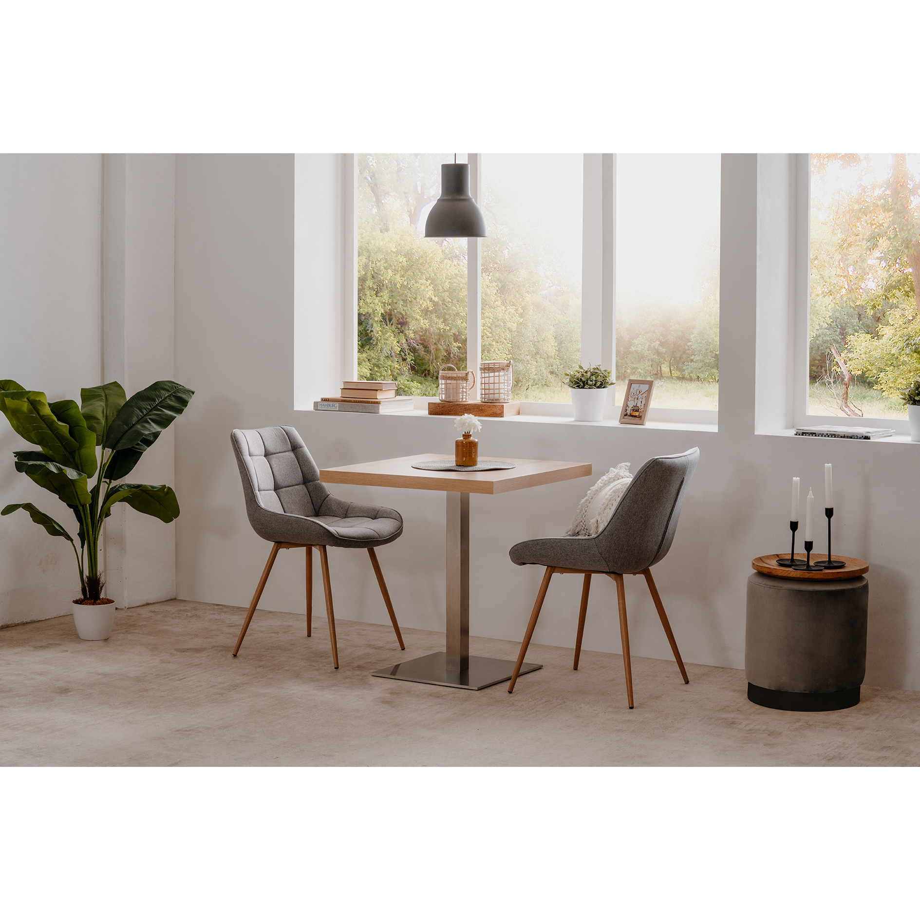 Bartisch QUADRATO - Artisan Eiche - Edelstahl - Säulengestell