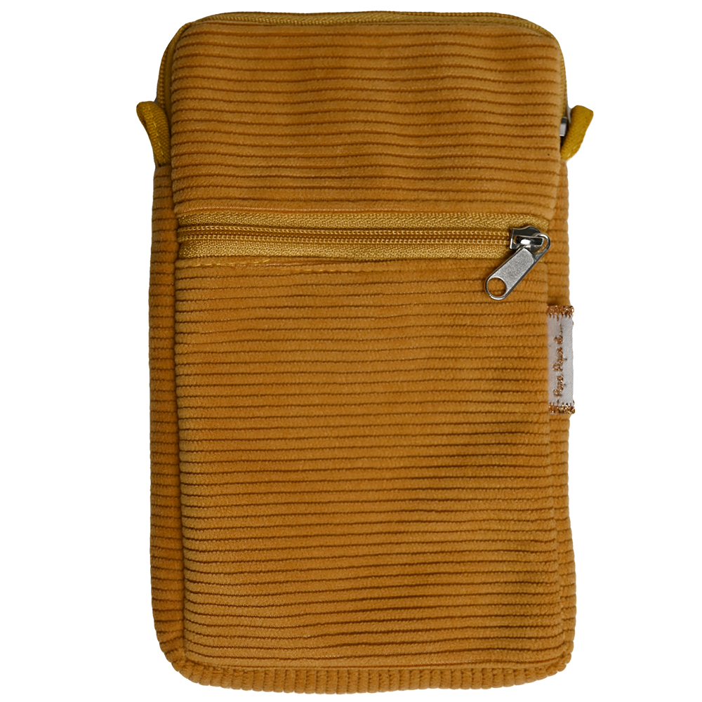 Pochette Téléphone Matelassée Velours Côtelé Moutarde
