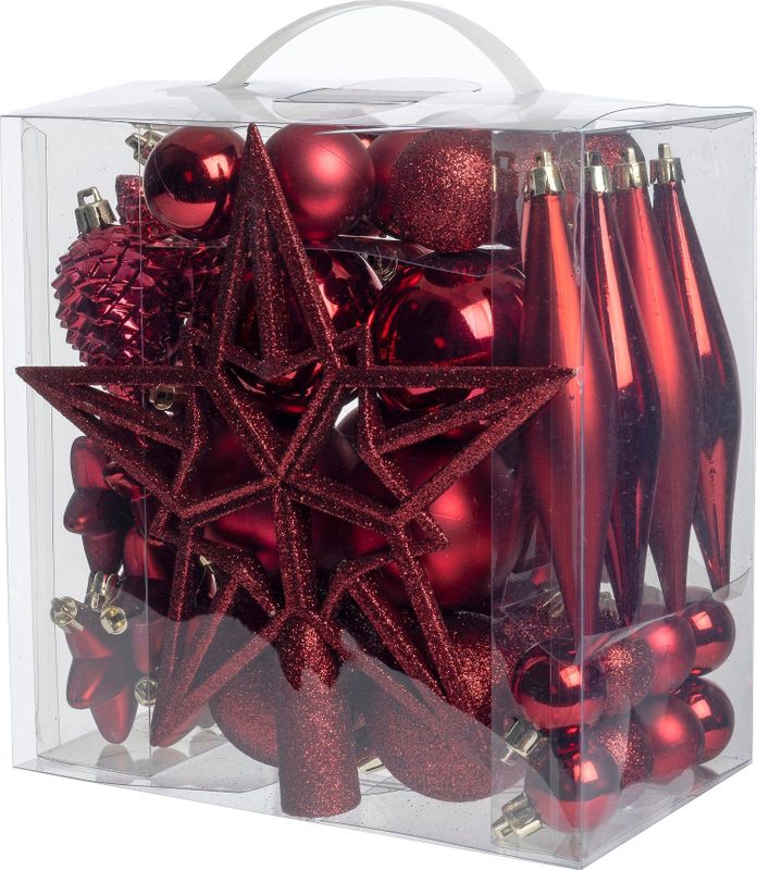 Intratuin - Troy - Kerst Ornamenten Set - Bordeaux - 50-delig - 3-20 cm